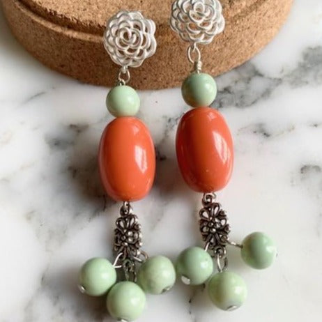 Vintage Orange & Mint Earrings